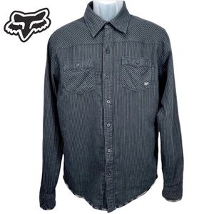 FOX Racing Black & Gray Pinstripe & Check &‎ Print Button Down Shirt Mens Medium